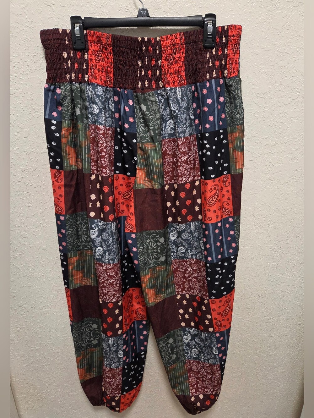 Boho Patchwork Elastic-Waist Harem Pants - Navy Multi - Picture 2 of 4